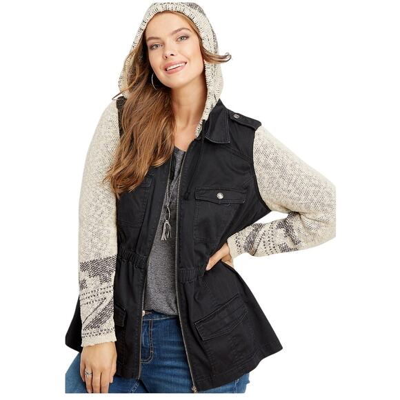 Maurice’s Anorak Field Utility Patterned Sweater Twill Jacket NWT Shacket Medium - Picture 1 of 16